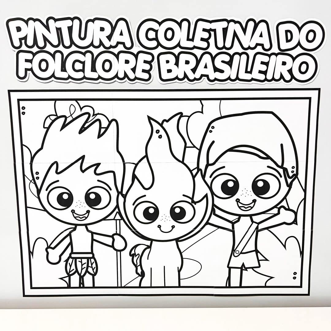 Cartaz Colaborativo do Folclore para Colorir